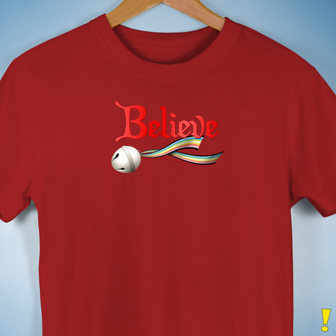 Believe Queer Pride Flag Jingle Bell Premium Unisex T-Shirt - Red